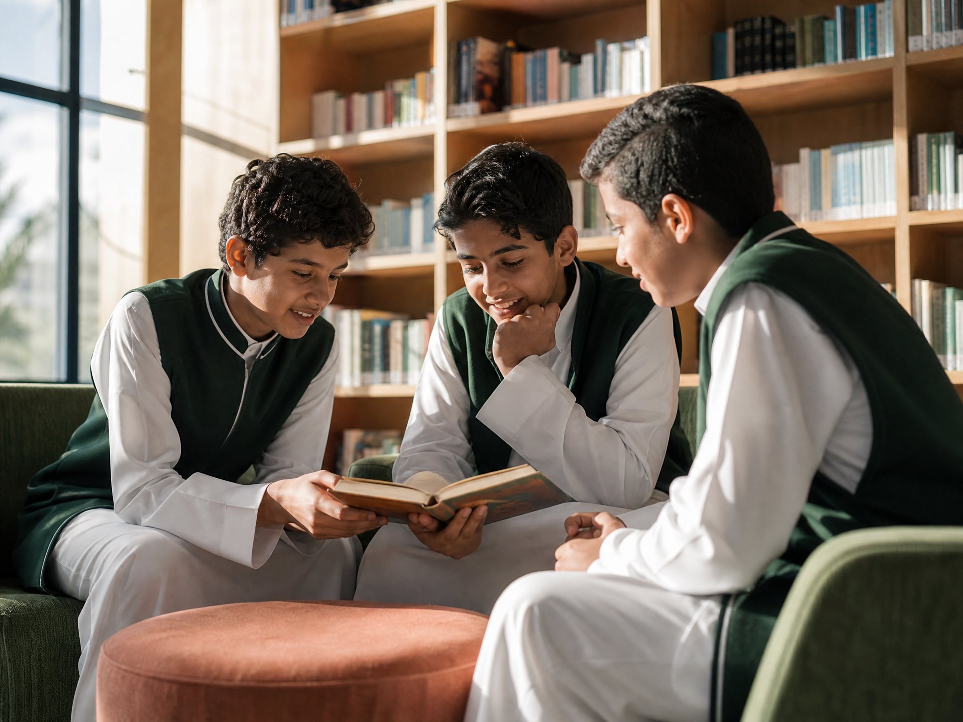 طلاب في مكتبة المدرسة